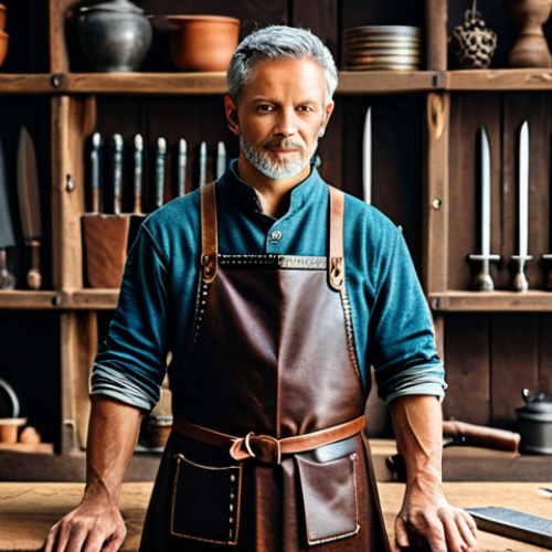 A professional fantasy artisan, holding a meticulously crafted, sparkling legendary sword with intricate details. The artisan is dressed in modest, functional, and appropriate professional artisan attire, including a leather apron over a tunic, fully clothed. They stand proudly in a clean, organized, well-lit medieval-fantasy workshop, with tools and rare materials neatly arranged on shelves in the background, subtly suggesting an epic fantasy setting. Professional photography, extremely detailed, epic quality, safe for work, appropriate content, fully clothed, professional dress, perfect anatomy, correct proportions, natural pose, well-formed hands, proper finger count, natural body proportions, family-friendly.